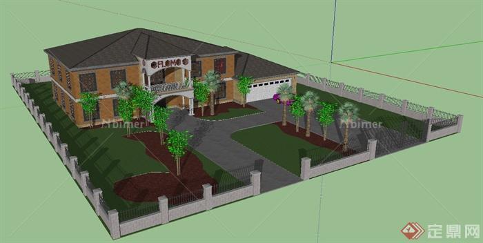 某别墅建筑设计SU模型（带庭院）