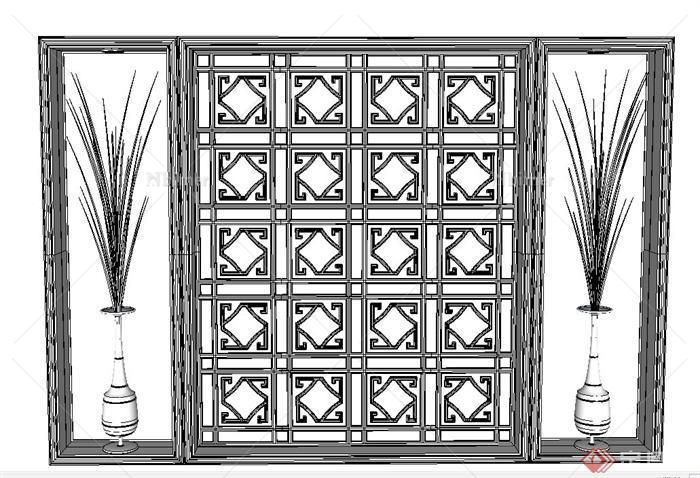 室内隔断屏风植物架设计SU模型