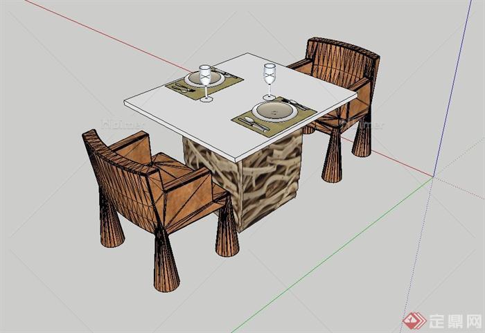 某现代两人餐桌椅设计su模型