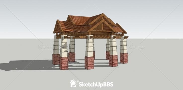 自建东南亚组合亭，项目适用 提供SketchUp模型下