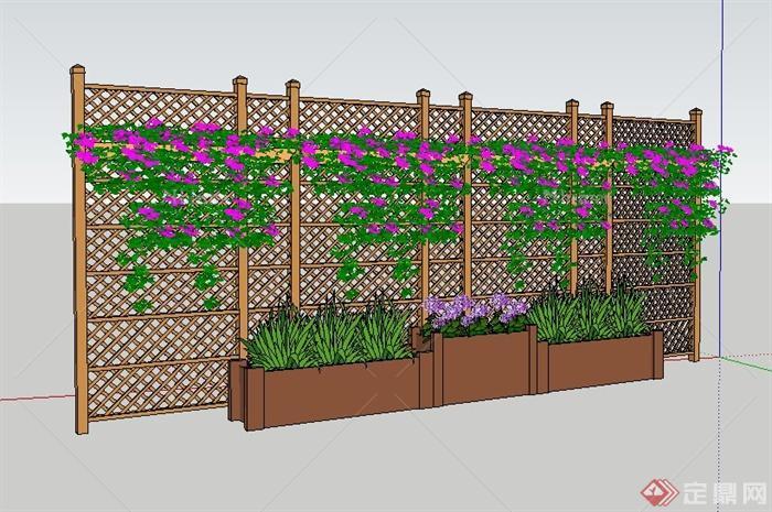 垂直绿化花架墙及种植池su模型[原创]