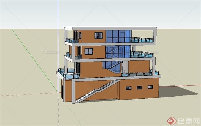 三层组合住宅楼建筑设计su模型[原创]