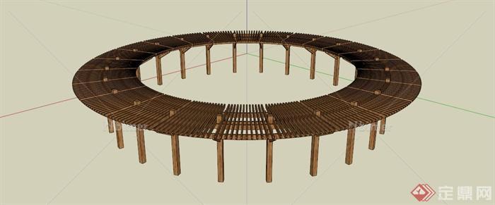 木制圆形廊架设计SU模型