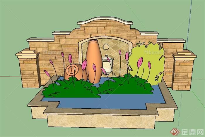 园林景观节点水景墙、小品设计SU模型