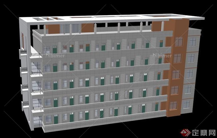 现代简约6层教学楼建筑设计su模型