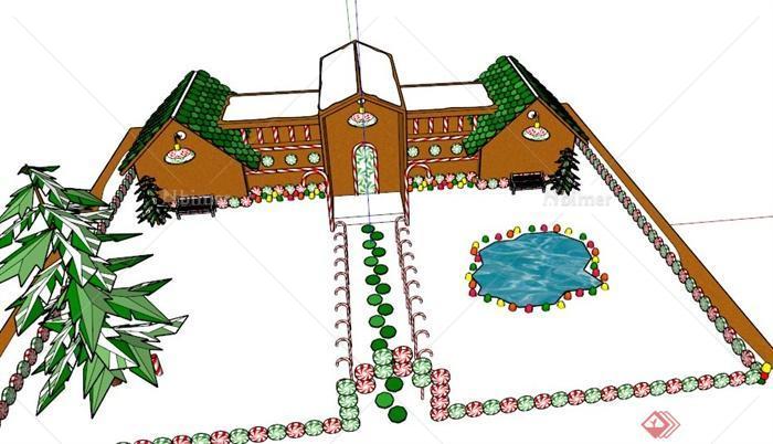 某欧式圣诞节住宅庭院景观设计SU模型