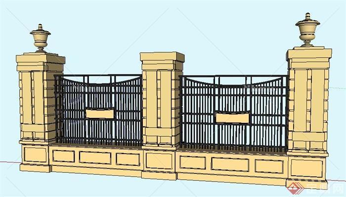 新古典铁艺围墙及庭院灯su模型