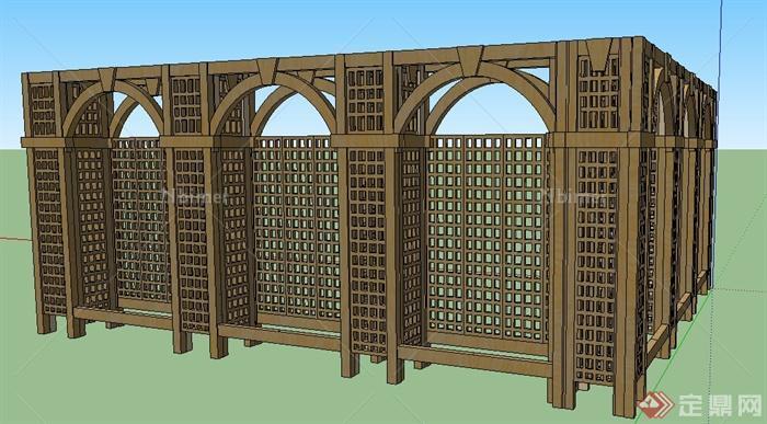 某直角木制花园围墙设计su模型