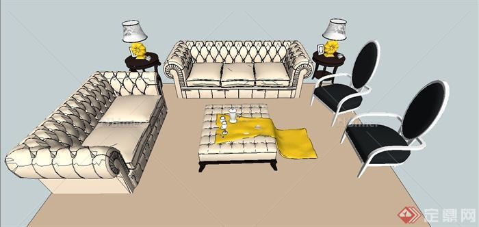 现代室内客厅沙发组合设计SU模型