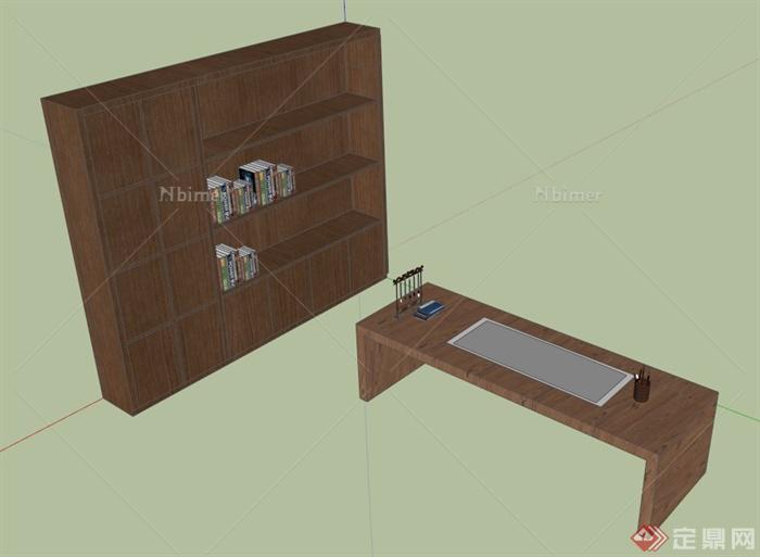 书房书桌、书柜设计SU模型