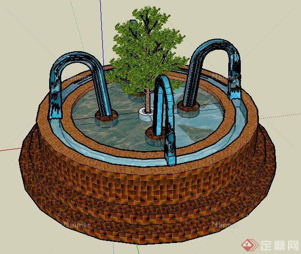 简约环形喷泉水池设计su模型[原创]