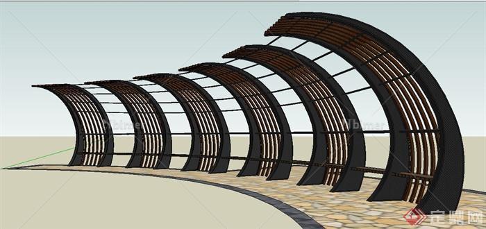 现代风格弧形拱廊架设计su模型