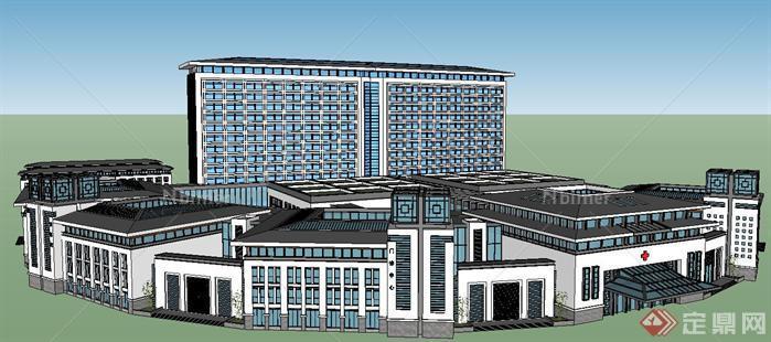 新中式人民医院门诊大楼建筑设计方案SU精致设计