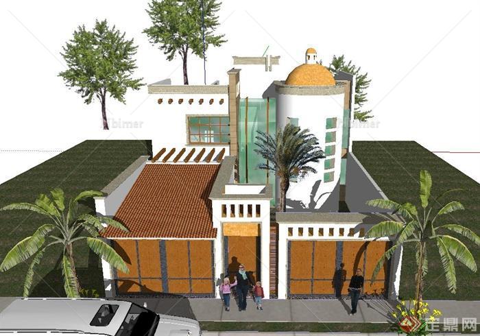 印度风格两层别墅建筑设计SketchUp模型[原创]