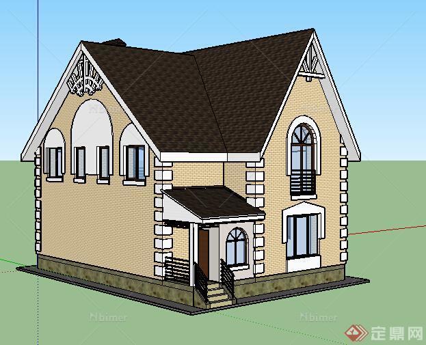 欧式风格两层民居住宅建筑设计SU模型