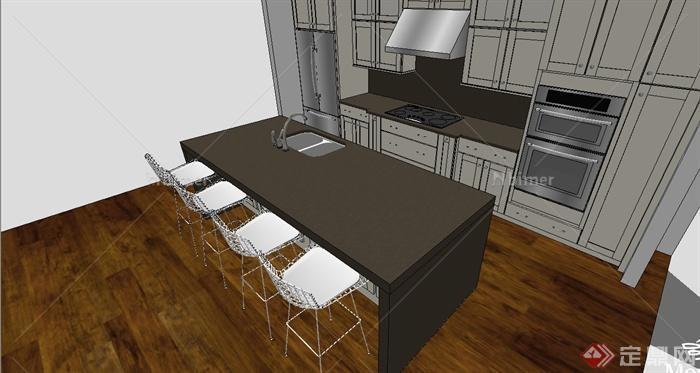 现代风格室内空间厨房简单设计su模型[原创]