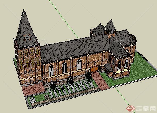哥特式风格教堂建筑设计su模型[原创]