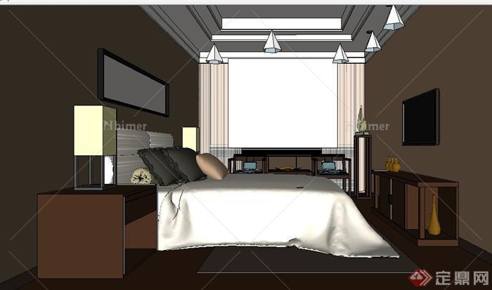 现代简约风格卧室室内设计su模型（含效果图）