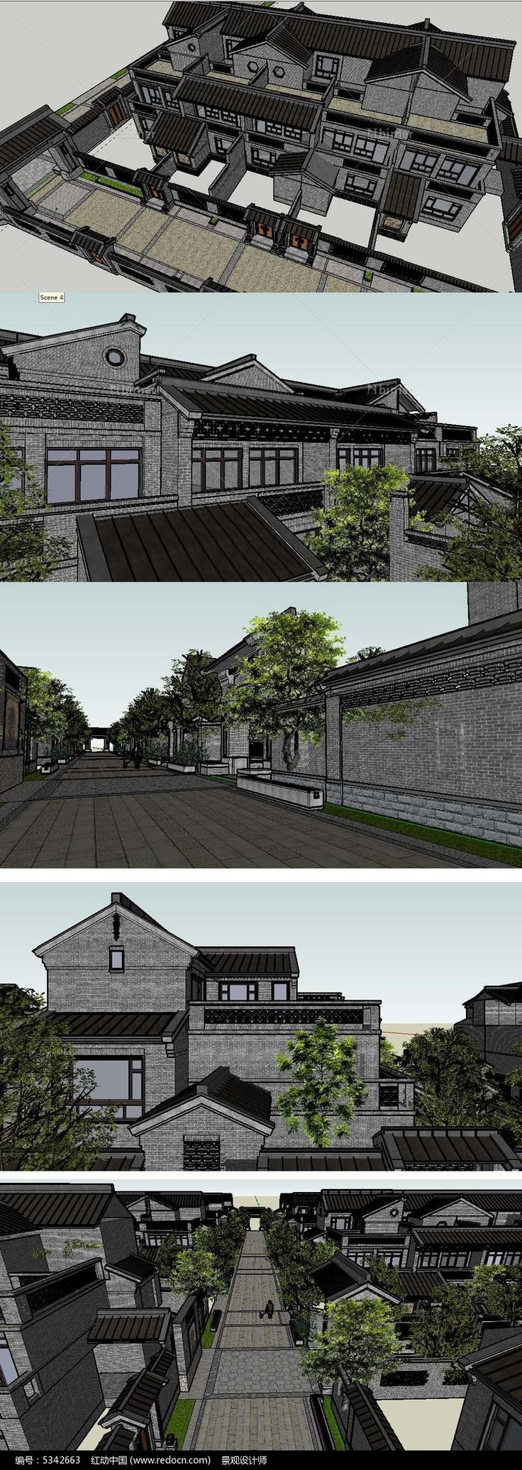 中式庭院建筑草图SU模型