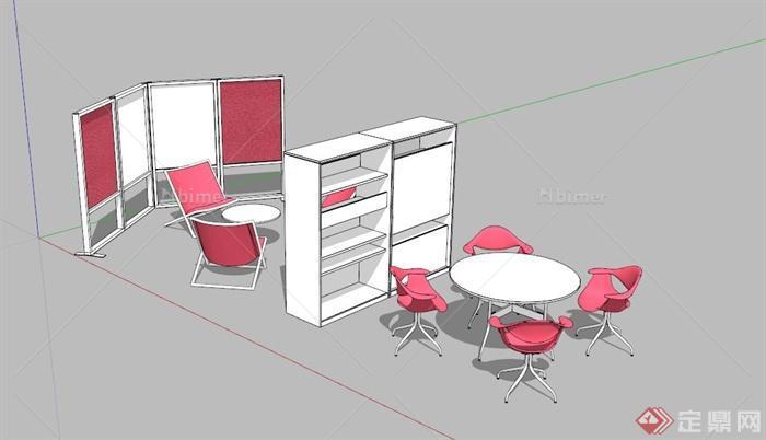 现代红色休闲桌椅组合SU模型[原创]