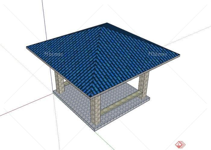 现代方柱亭设计su模型