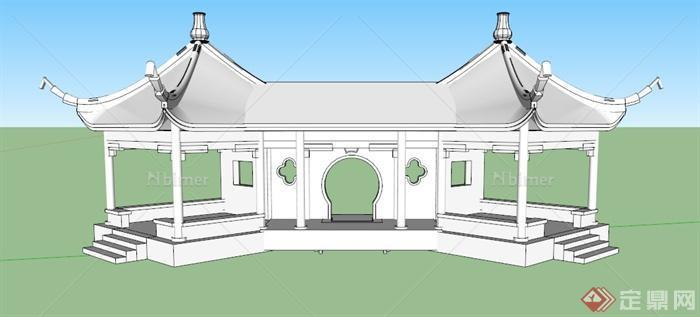 某古典中式双亭建筑设计SU模型