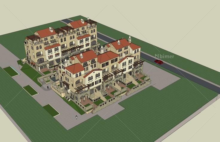 西班牙风格花园洋房(46059)su模型下载