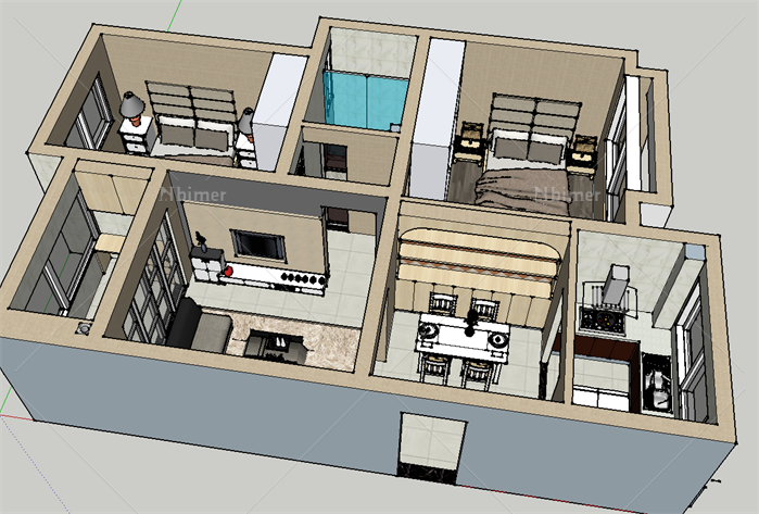 某现代风格住宅空间室内设计SU模型3