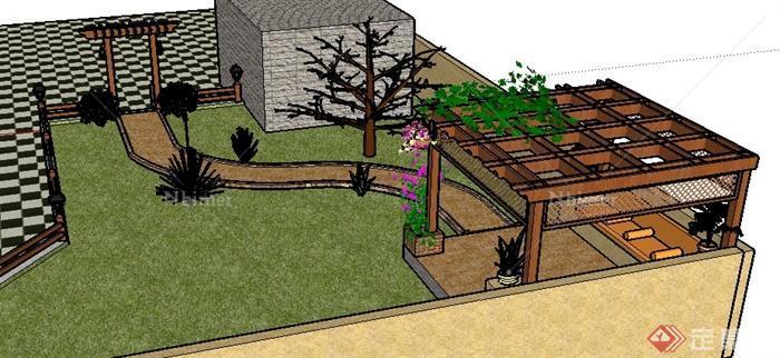某住宅外部庭院花园景观su模型