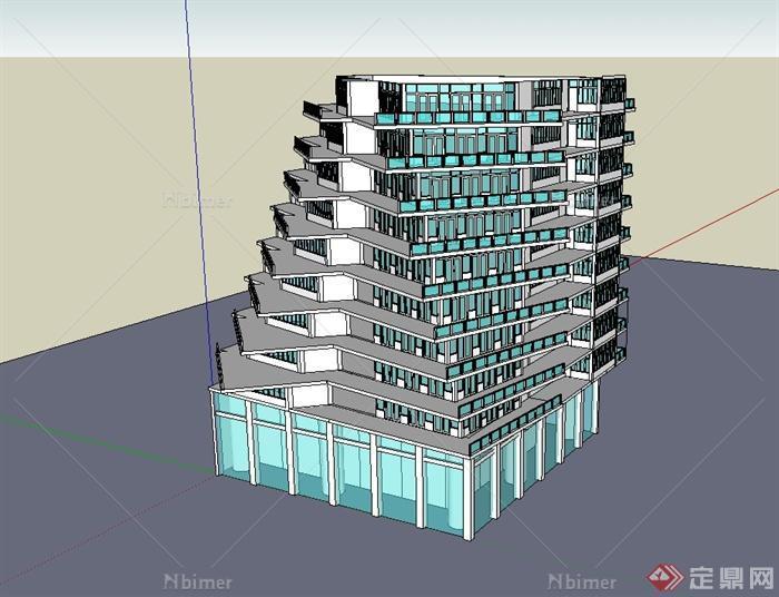 某现代风格详细独特办公建筑楼设计su模型[原创]