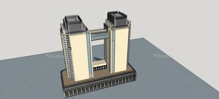 新古典风格双塔式办公楼(76363)su模型下载
