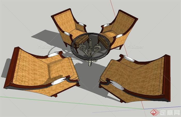 某欧式四人沙发茶几组合设计SU模型