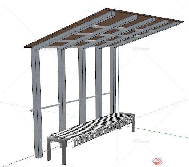 现代简约坐凳及单边廊架su模型