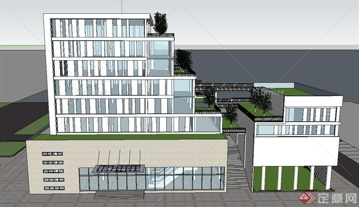 现代某七层梯凸形办公楼建筑设计SU模型