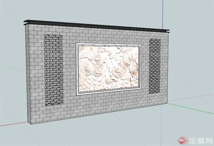 现代中式镂空景墙、围墙设计su模型