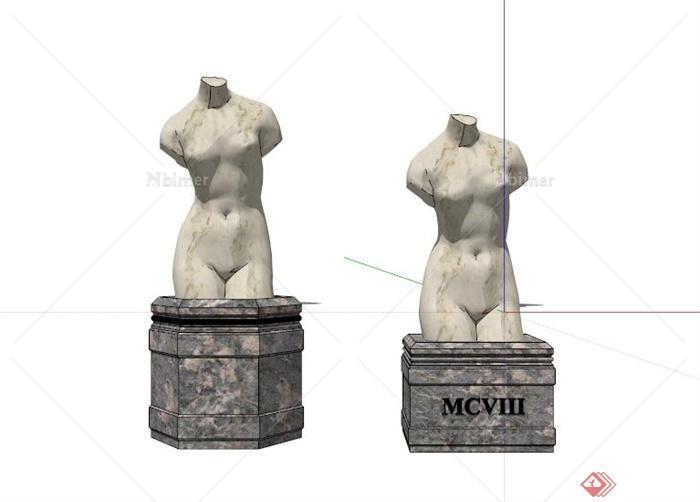 现代两组人体雕塑设计SU模型[原创]