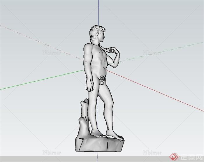 裸男雕塑设计su模型