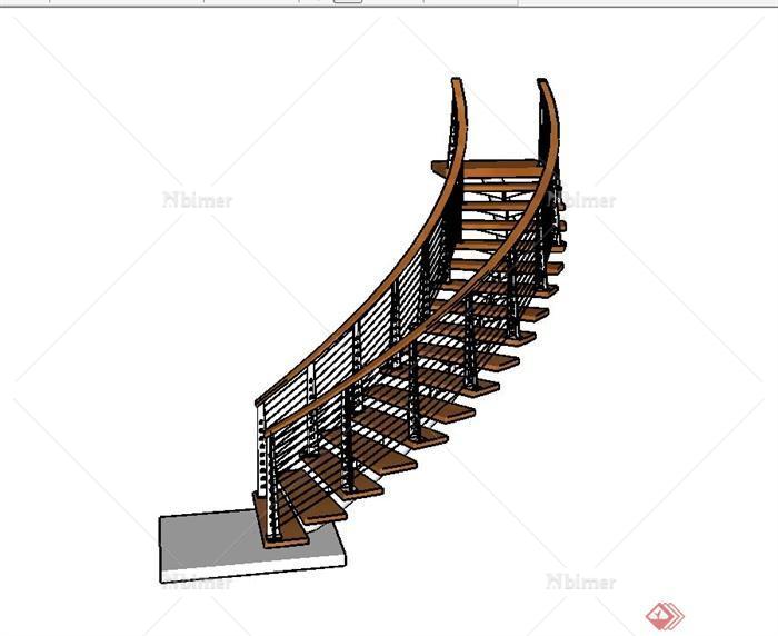某现代室内办公室楼梯设计su模型[原创]