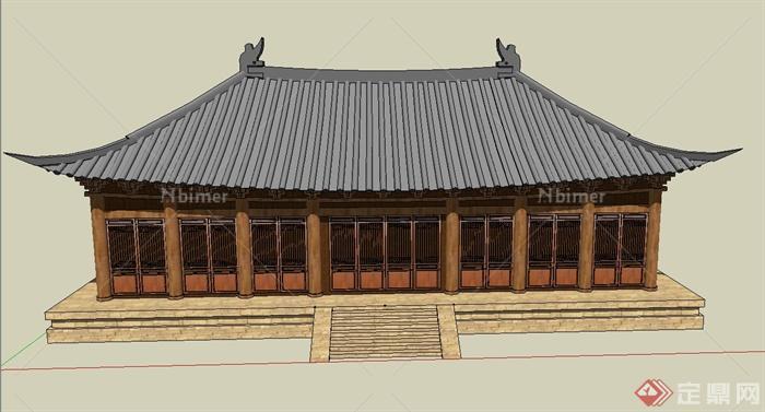 某单层古典中式寺庙建筑设计SU模型