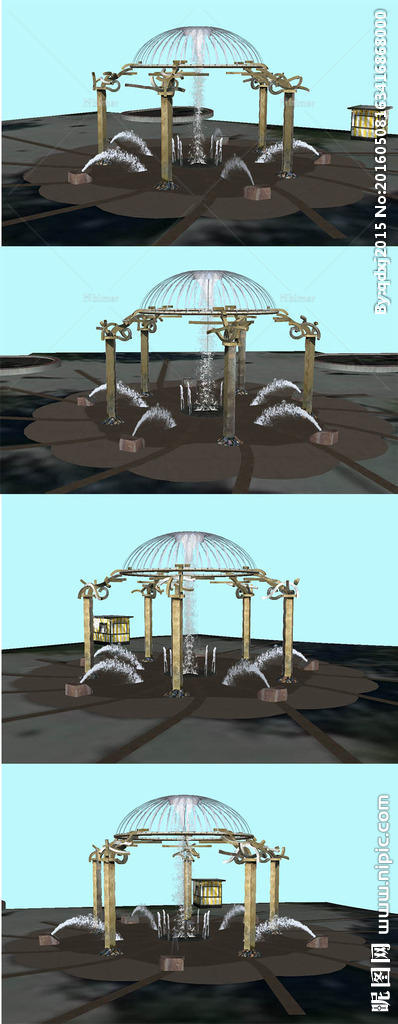 欧式建筑区旱喷泉SU模型图片