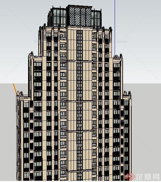 新古典风格独栋高层住宅楼设计su建筑模型[原创]