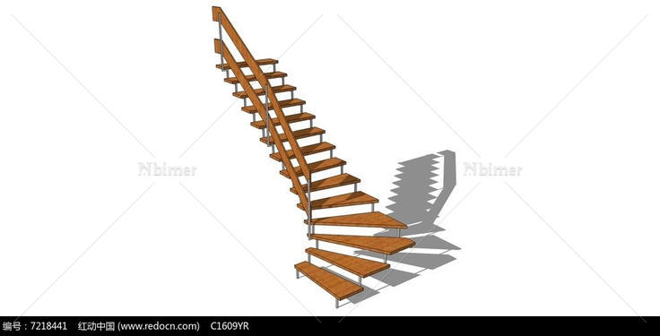 木质简约室内楼梯SU模型