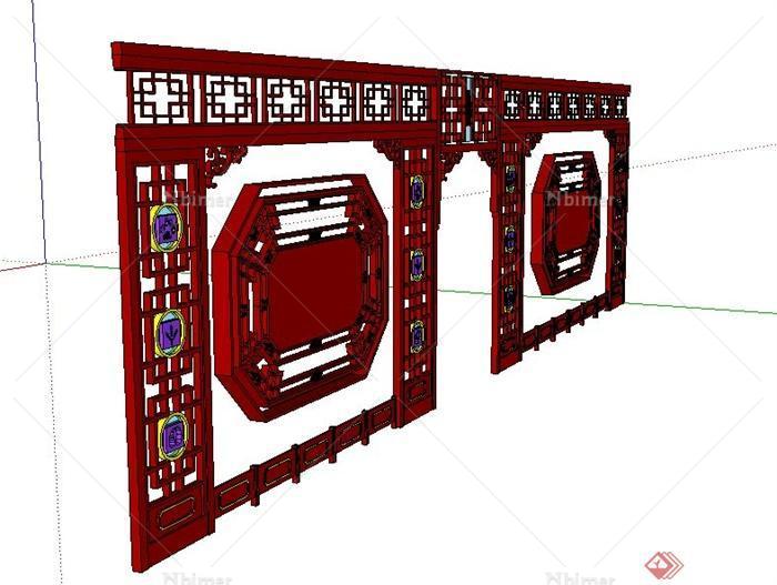 室内木质门廊隔断设计SU模型