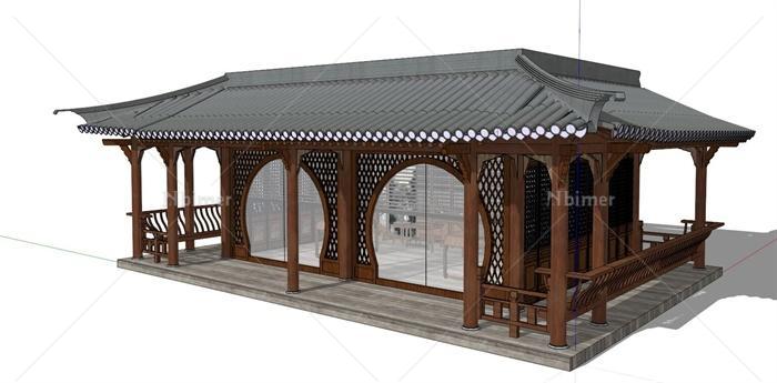 古典中式别院设计木建筑SU模型[原创]