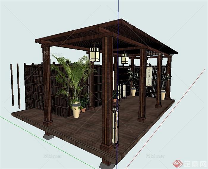 木质花架廊架设计SU模型