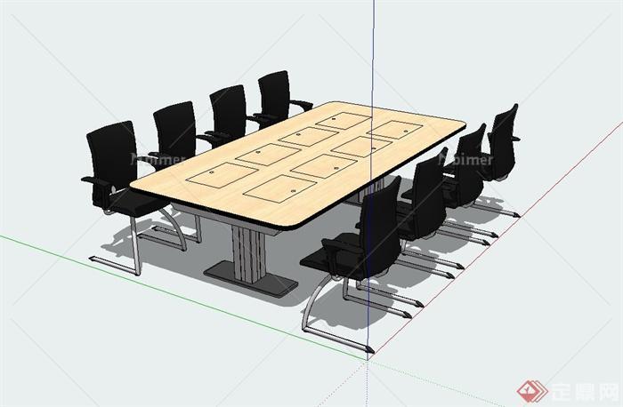 某现代风格室内办公桌椅组合su模型[原创]
