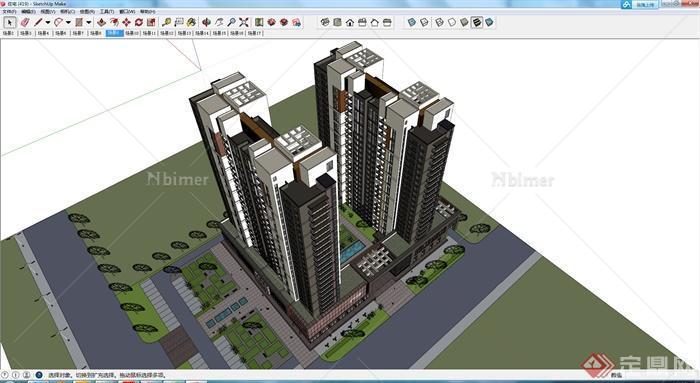 现代风格小高层住宅带商铺建筑设计SU模型