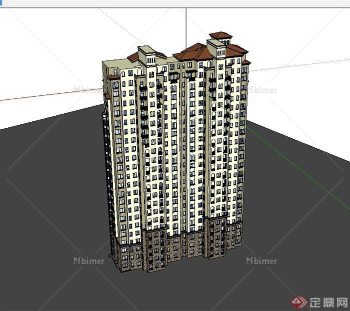 西班牙住宅小高层建筑楼设计su模型[原创]