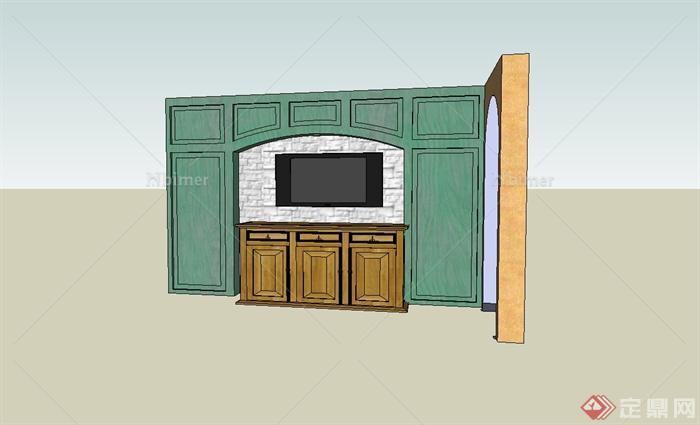 某室内客厅电视墙、电视柜、电视设计su模型