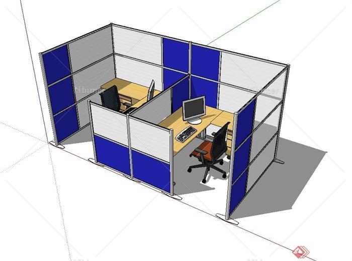 某现代风格室内办公桌椅、隔断设计su模型[原创]